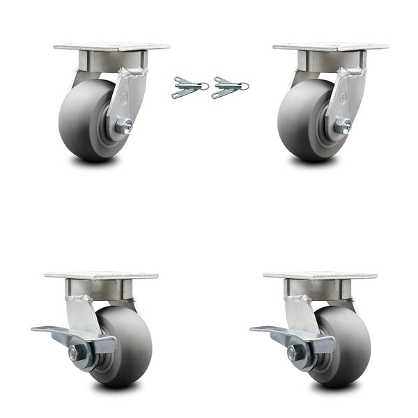 Service Caster 4 Inch Kingpinless Thermoplastic Rubber Wheel Caster Swivel Locks 2 Brakes, 2PK SCC-KP30S420-TPRRD-BSL-2-SLB-2 - main